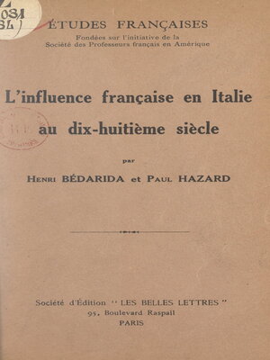 cover image of L'influence française en Italie au dix-huitième siècle